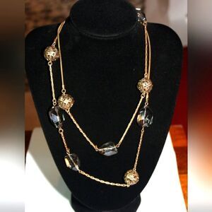 CHICO'S  SPARKLY GOLD ORBS AND LUCITE BEAD ON A GOLD CHAIN